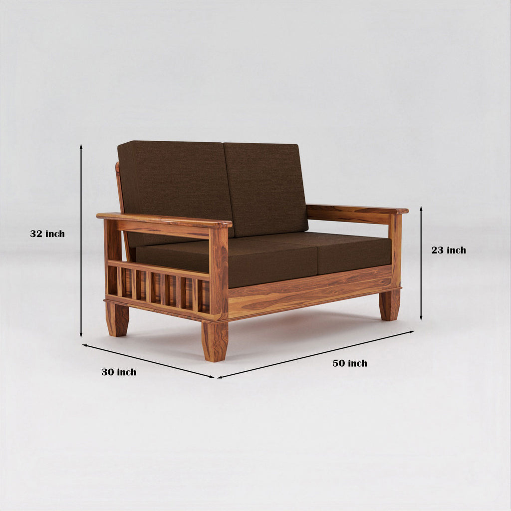 Loritha Sheesham Wooden 2 Seater Sofa | Natural Finish