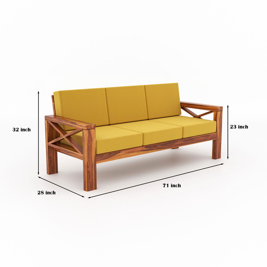 Boston Sheesham Wood 5 Seater Sofa Set | Natural Finish