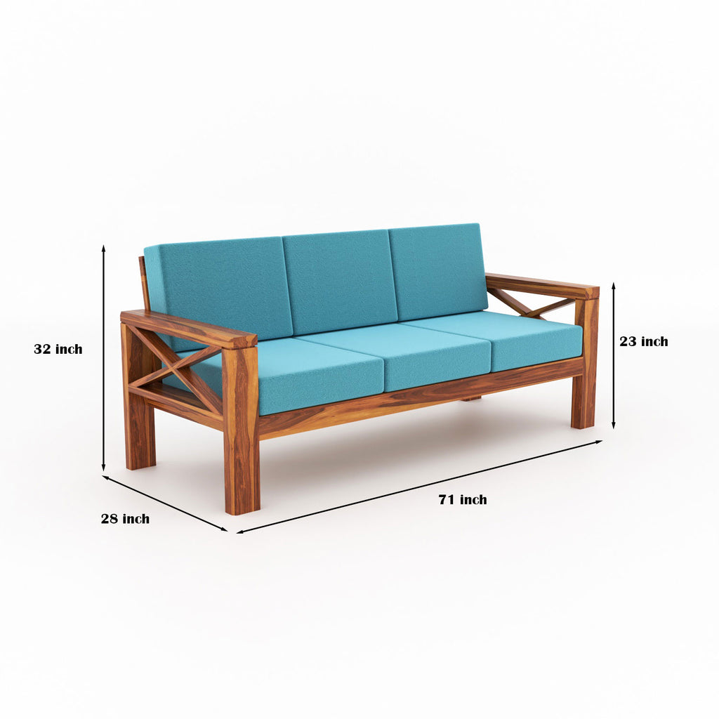Moscow Solid Wood 7 Seater Sofa Set | Natural Finish
