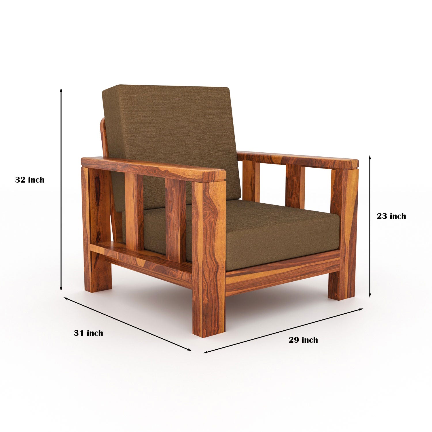 Solid Sheesham Wood Single Seater Sofa Chair – Natural Finish