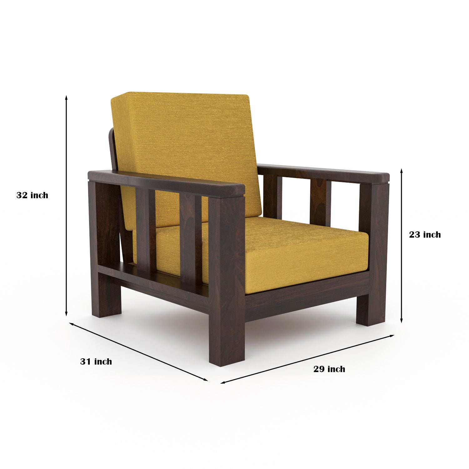 Single Seater Sofa Chair in Solid Sheesham Wood– Walnut Finish