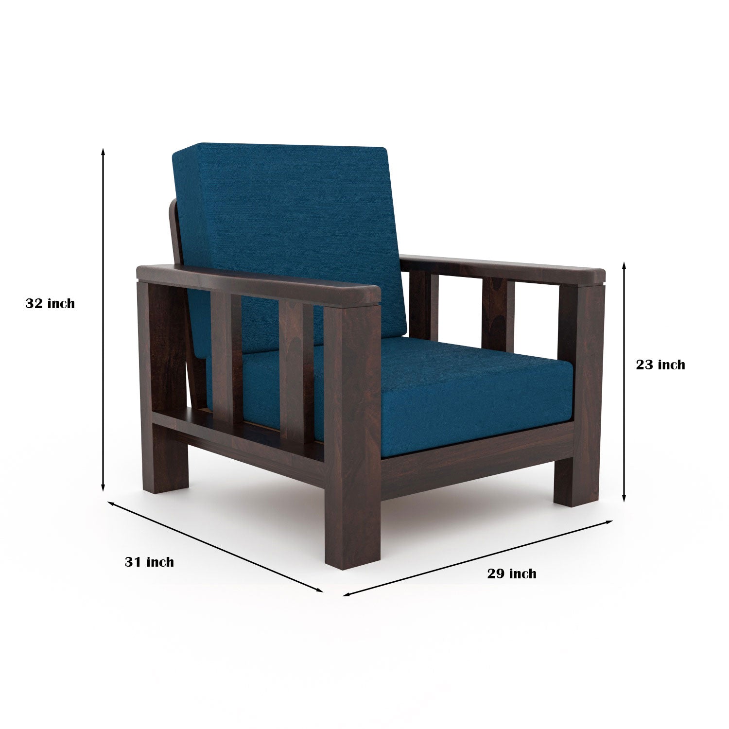 Single Seater Sofa Chair in Solid Sheesham Wood– Walnut Finish