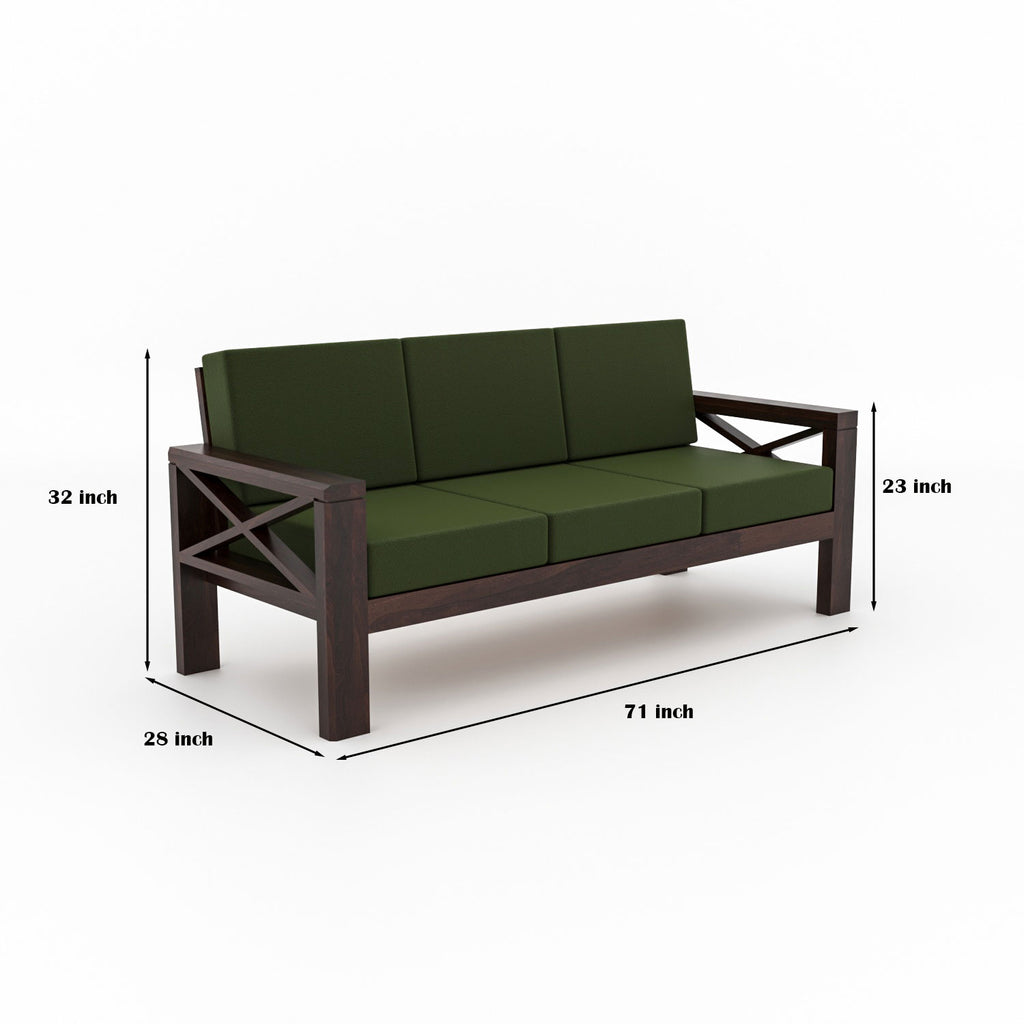 Solvane Sheesham Wood 3 Seater Sofa  | Walnut Finish