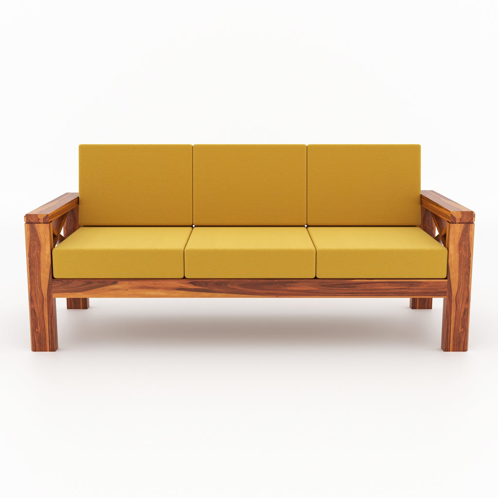 Alexandria Sheesham Wood 6 Seater Sofa Set | Natural Finish