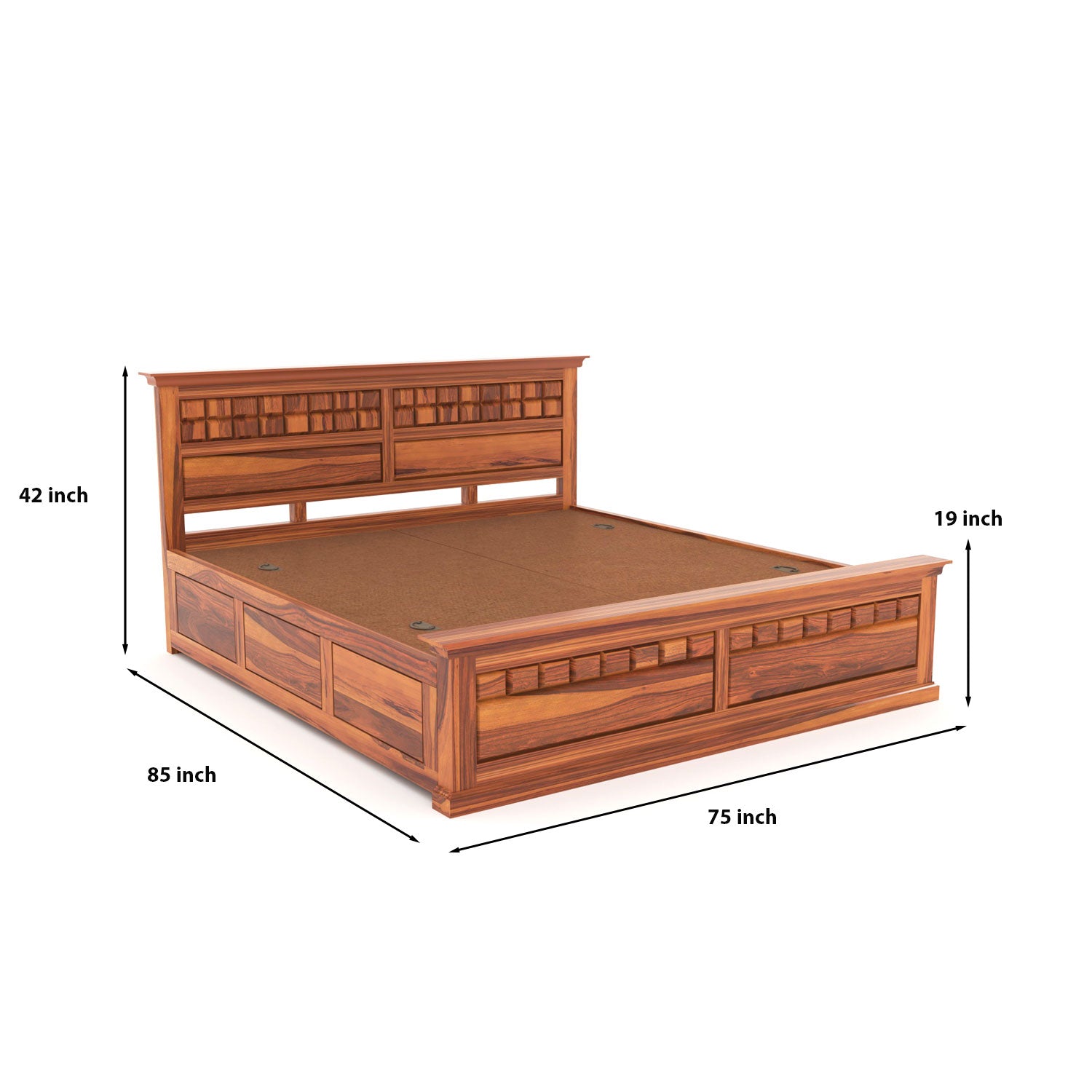 Zoryn Solid Sheesham Wood King Size Bed with Storage