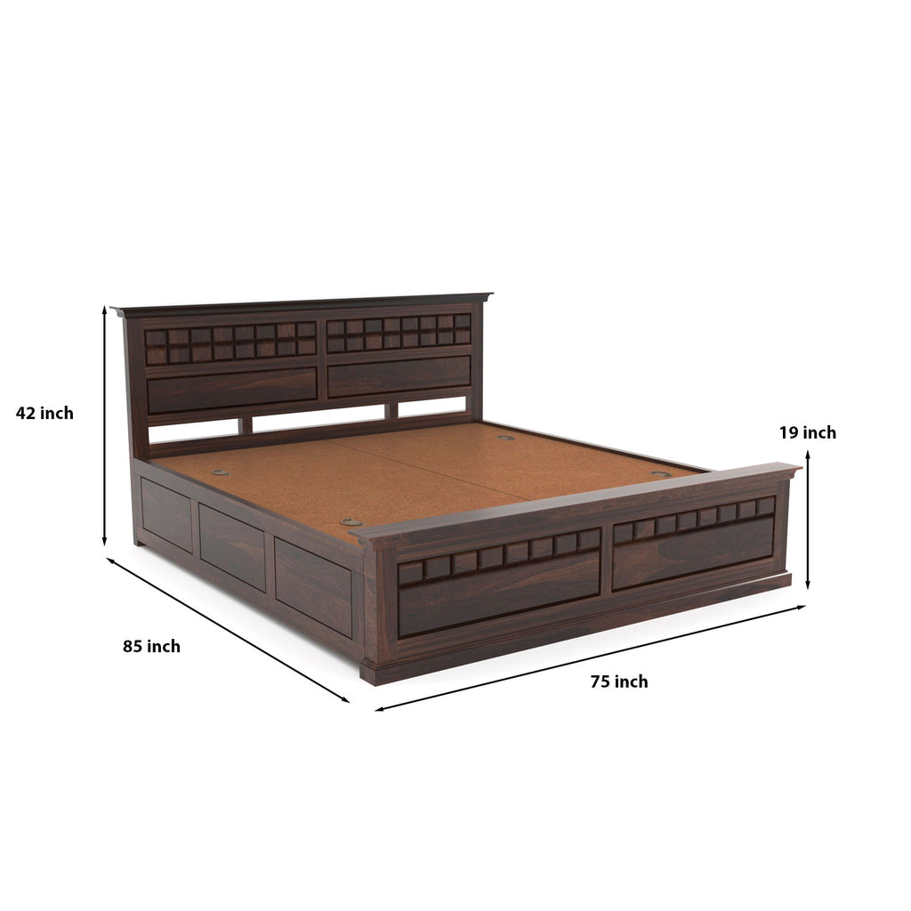 Zoryn Solid Sheesham Wood King Size Bed with Storage