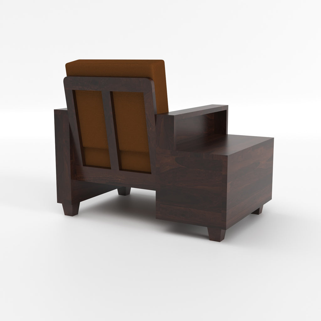 Colaba Sheesham Wood 1 Seater Sofa with Side Box Drawer | Walnut Finish