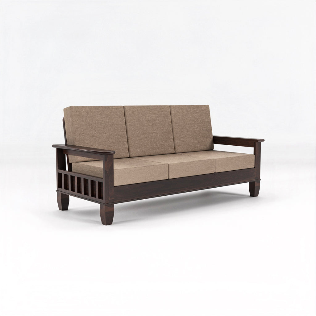 Premium Solid Sheesham Wood 5 Seater Wooden Sofa Set | Walnut Finish