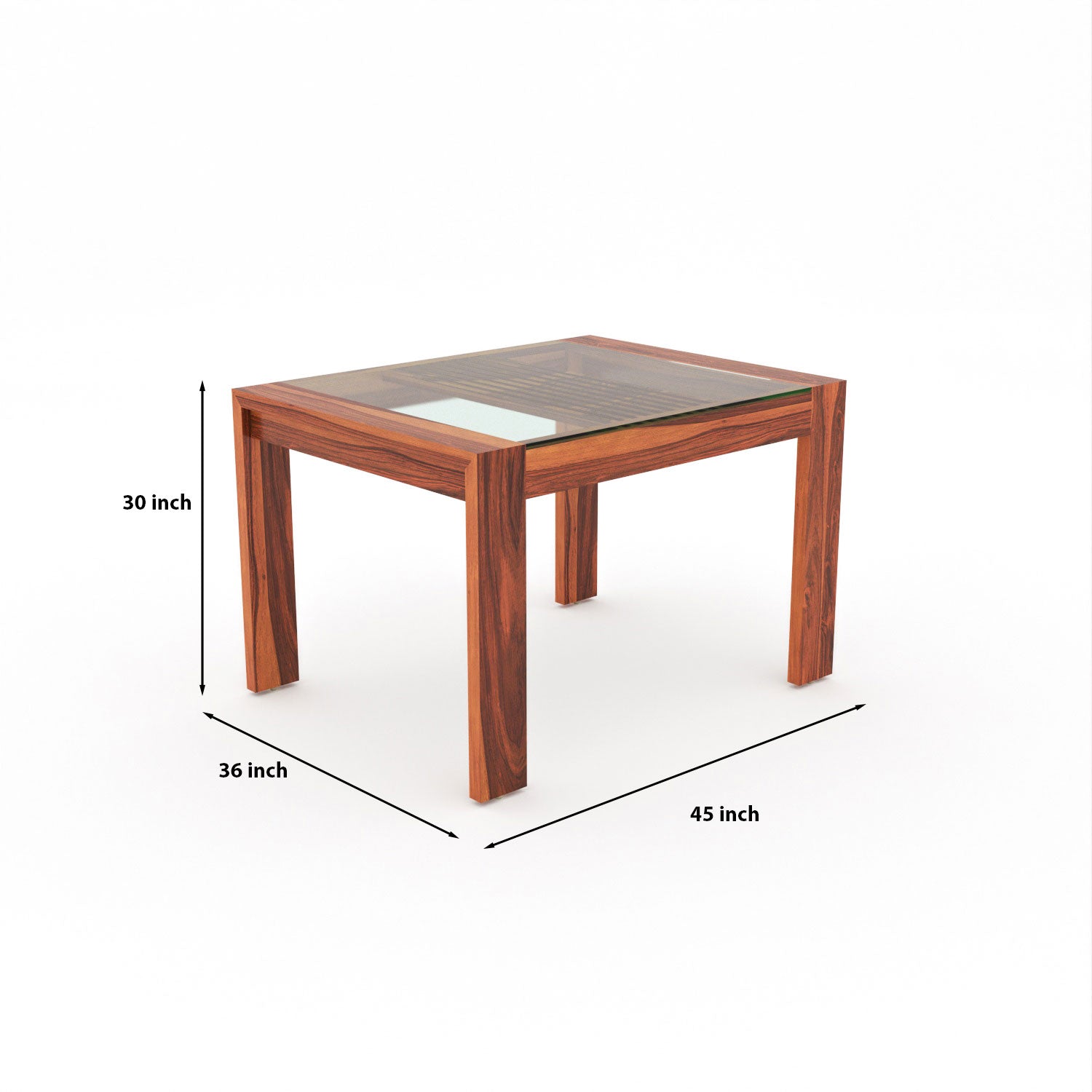 Arvion 4 Seater Round Solid Wood Glass Top Dining Table Set