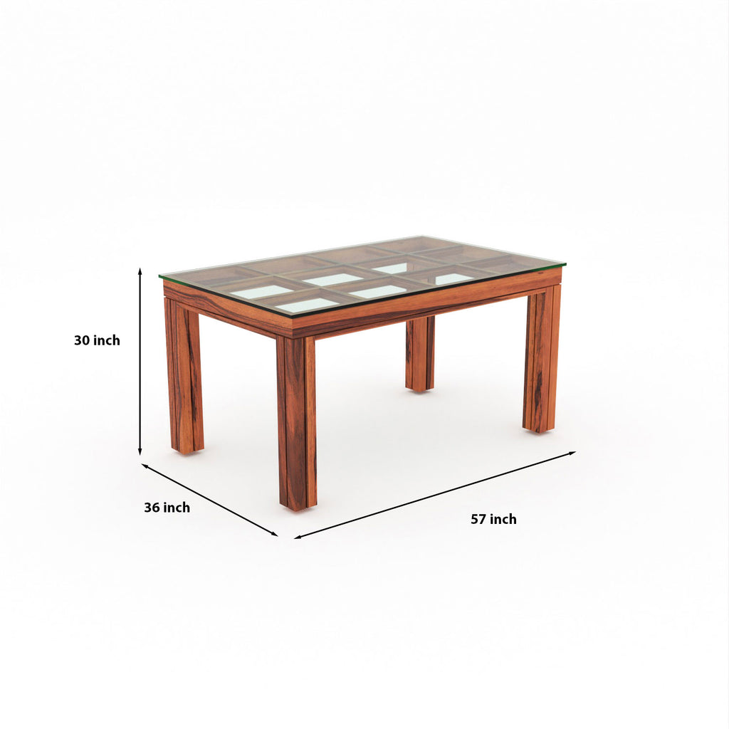 Orvyn 6 Seater Round Solid Wood Glass Top Dining Table Set