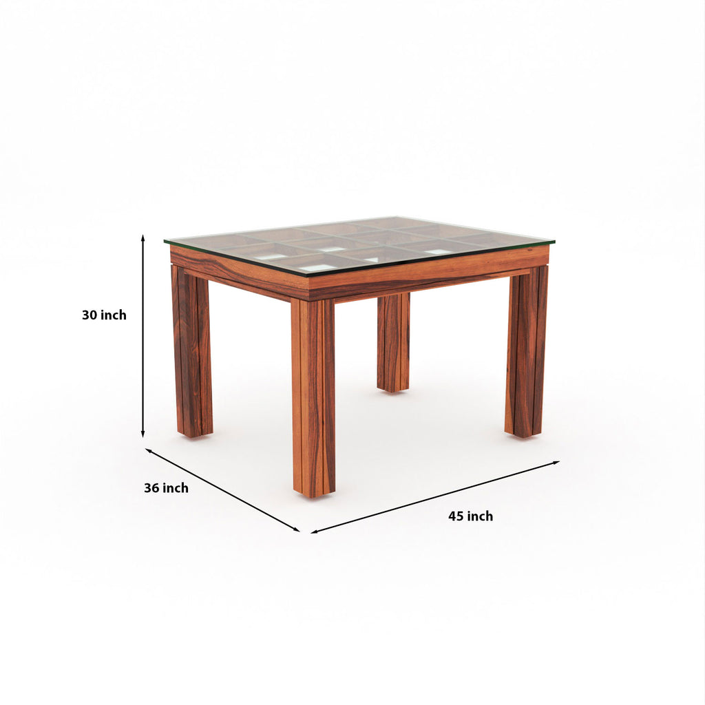 Auralis 4 Seater Round Solid Wood Glass Top Dining Table Set