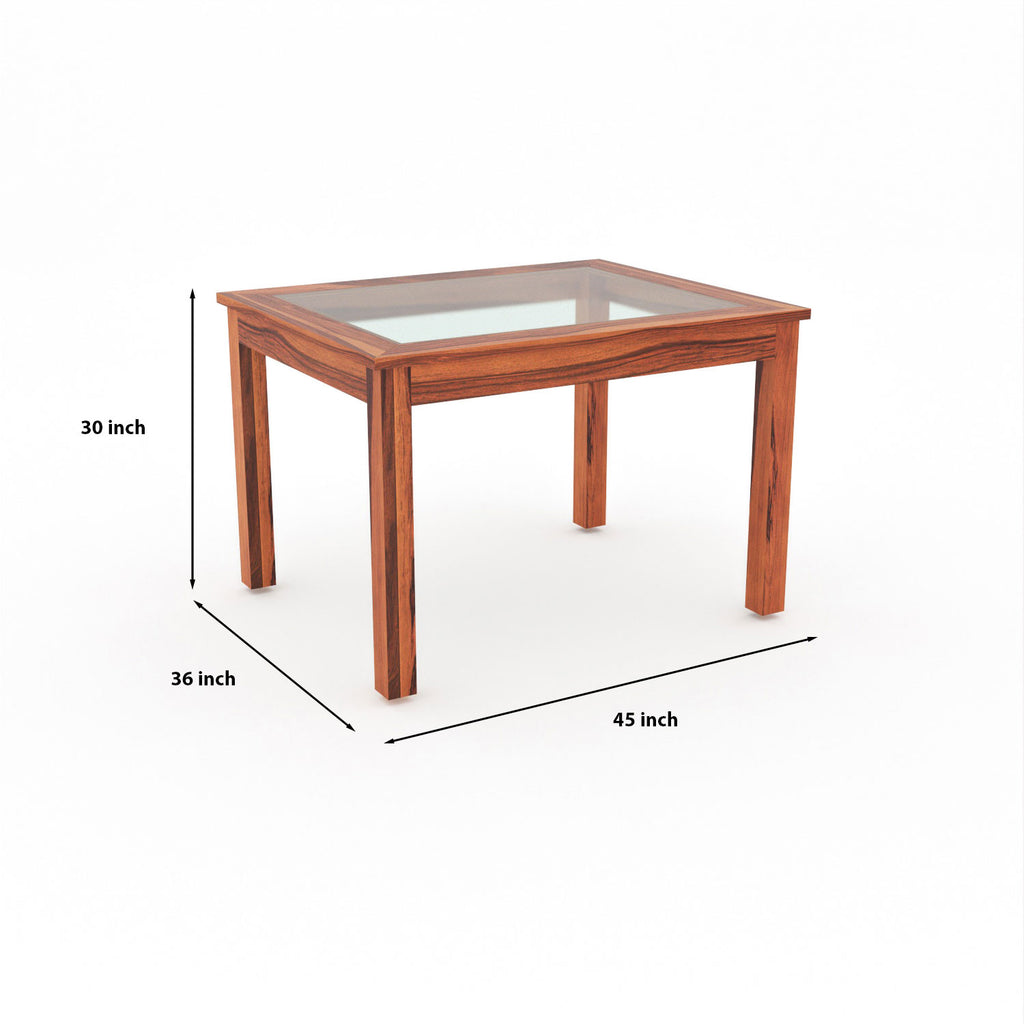 Kythera 4 Seater Round Solid Wood Glass Top Dining Table Set