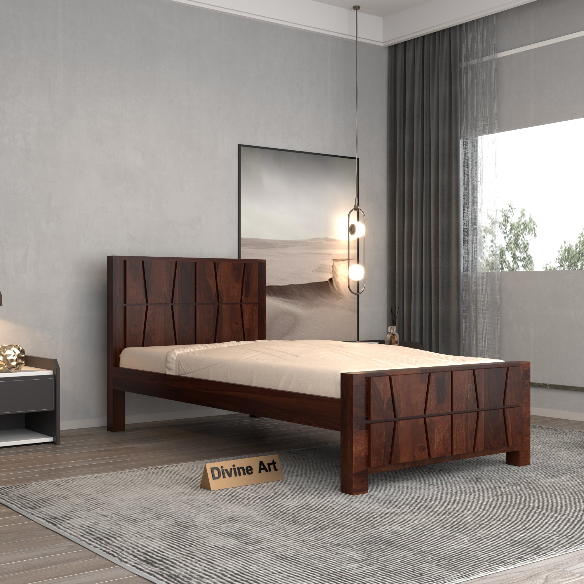 Solid Sheesham Wood Single Bed without storage