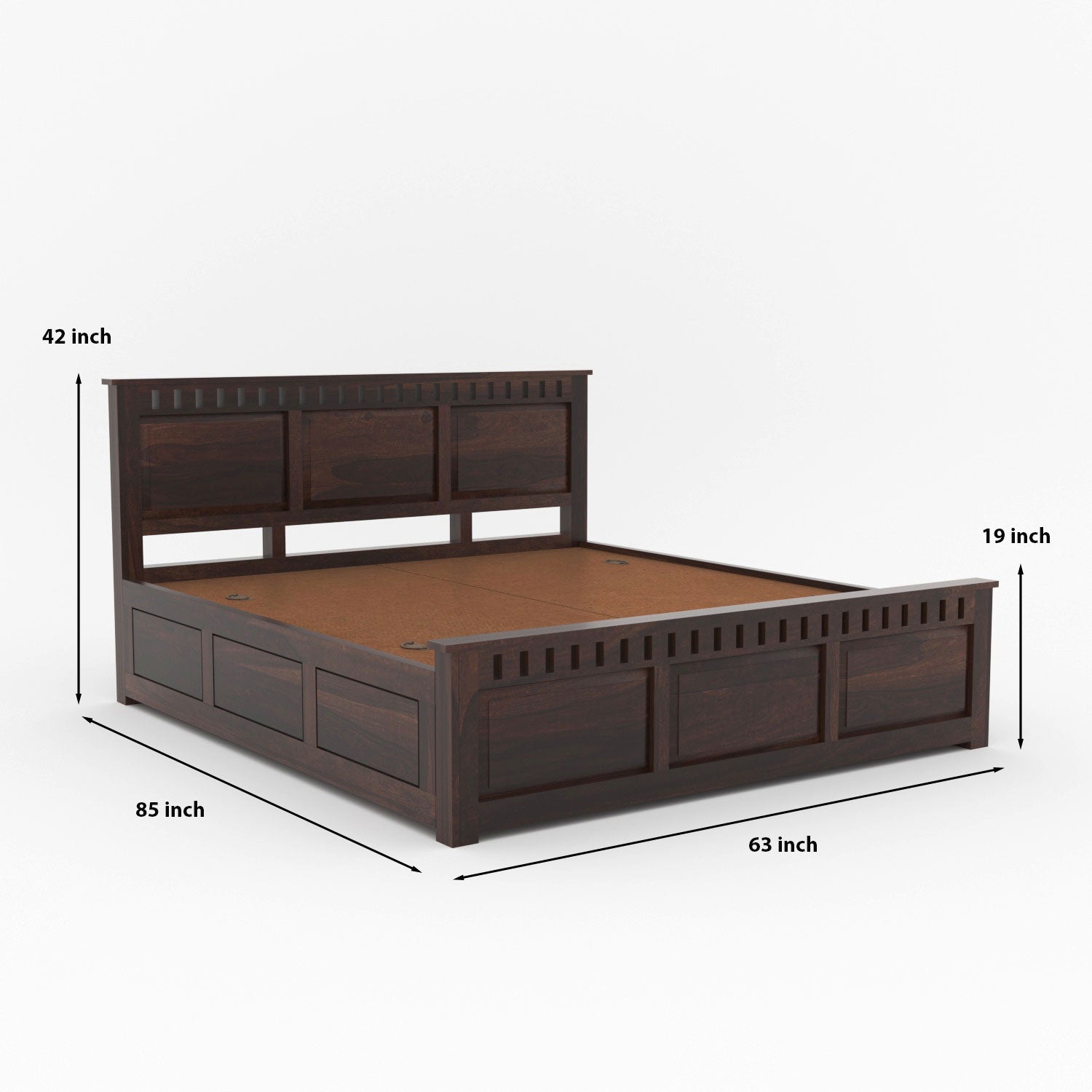 Vireth Solid Sheesham Wood Queen Size Bed with Storage