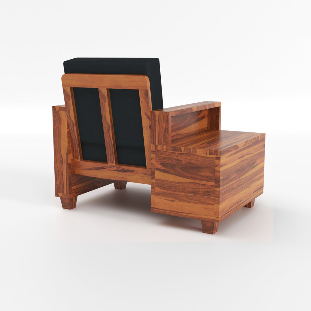 Colaba Sheesham Wood 1 Seater Sofa with Side Box Drawer | Natural Finish