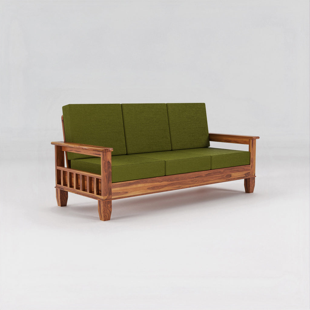 Solid Sheesham Wood 3 Seater Sofa  For Livingroom– NaturalFinish