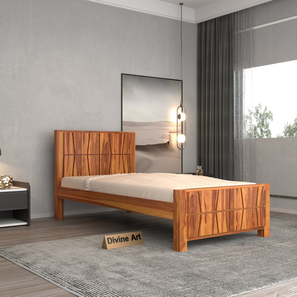 Solid Sheesham Wood Single Bed without storage