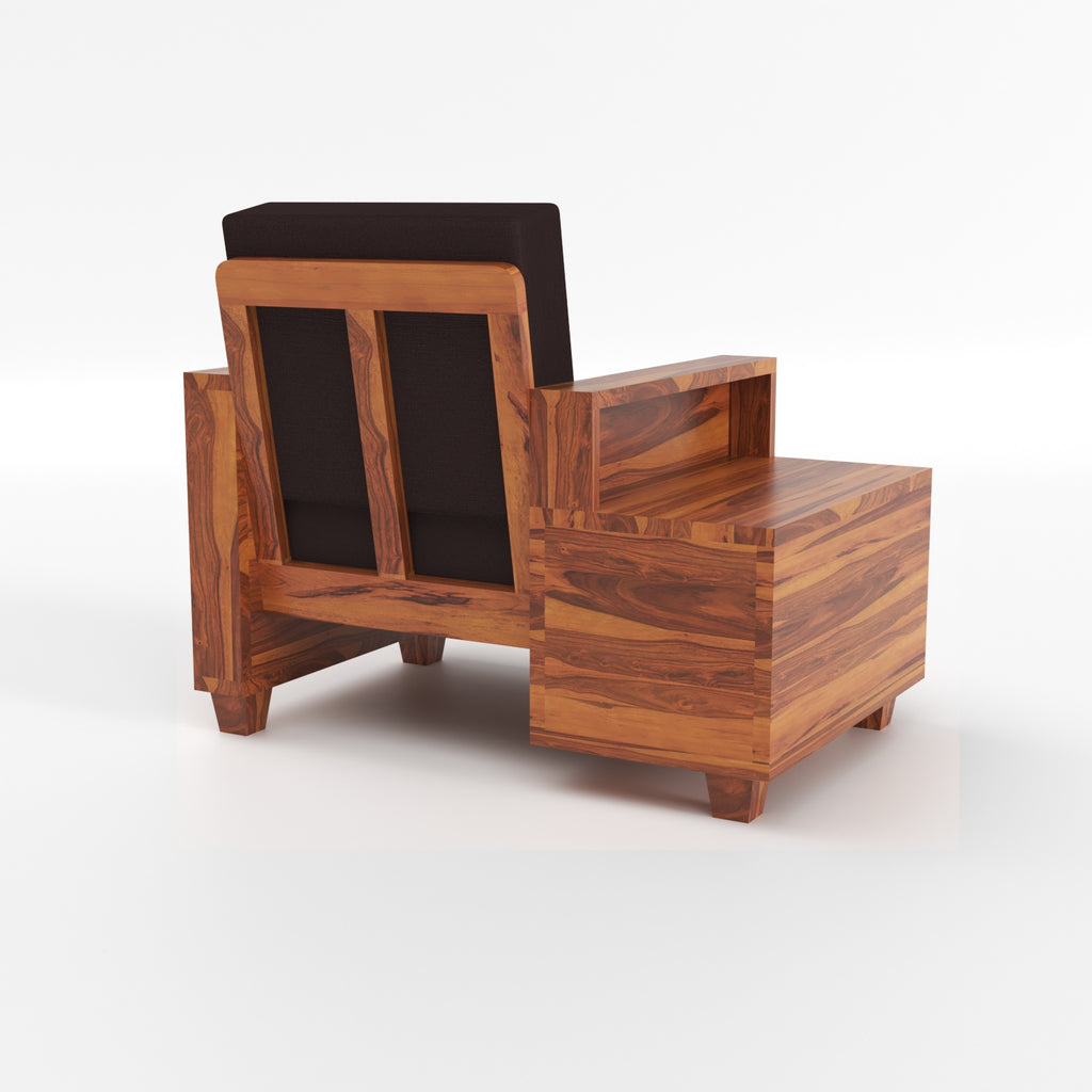 Colaba Sheesham Wood 1 Seater Sofa with Side Box Drawer | Natural Finish