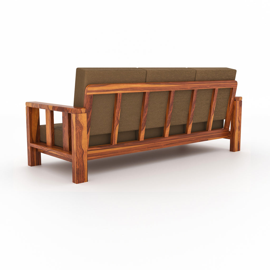 Solid Sheesham Wood 3 Seater Sofa – Natural Finish