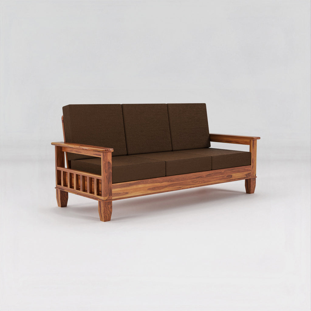 Solid Sheesham Wood 3 Seater Sofa  For Livingroom– NaturalFinish