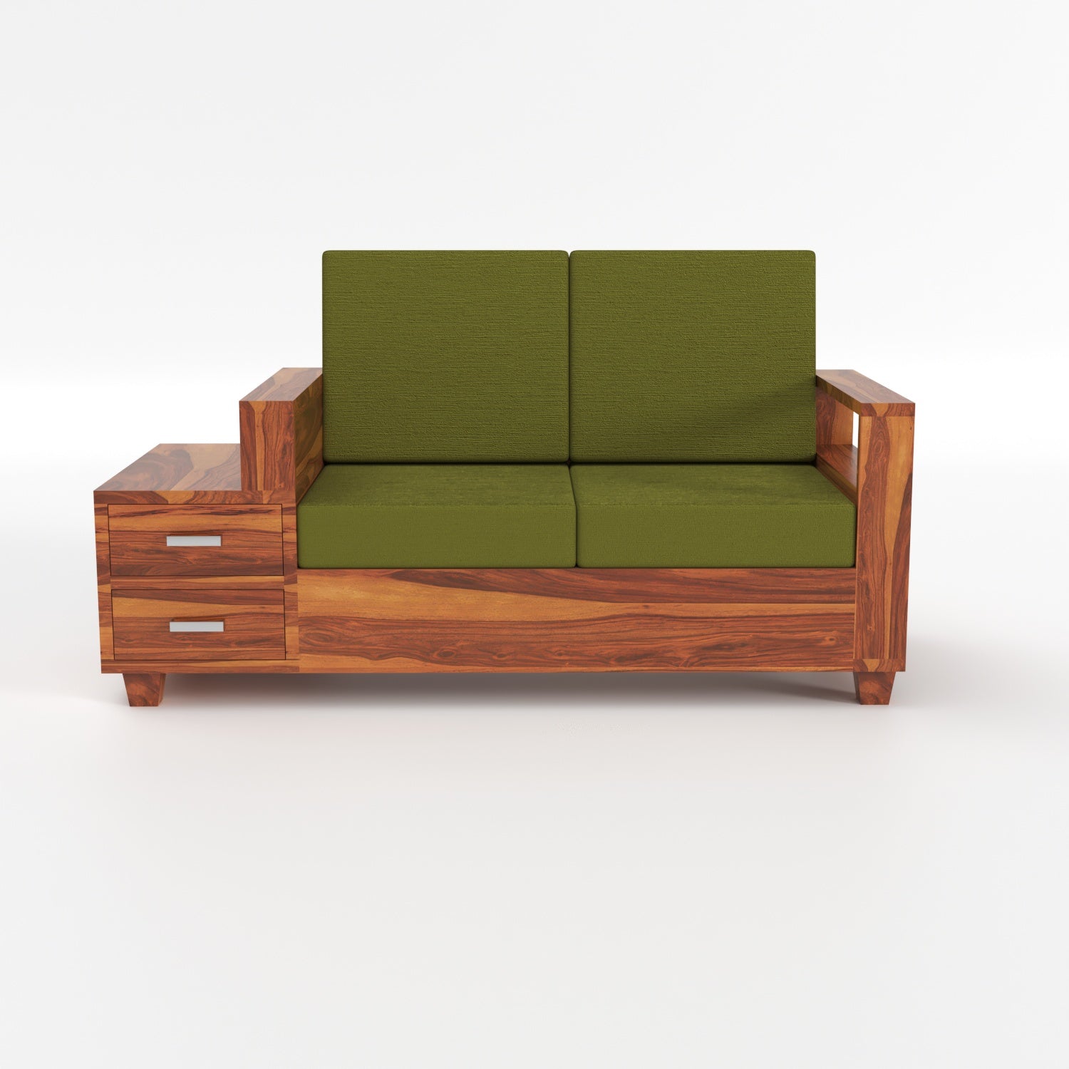 Lunaris Sheesham Wood 2 Seater Sofa with Side Box Drawer | Natural Finish