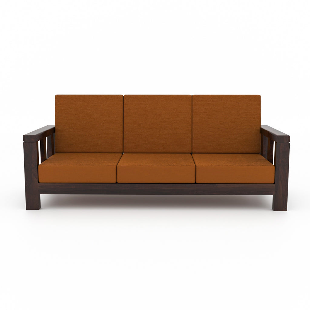 Premium Solid Sheesham Wood 6 Seater Wooden Sofa Set (3+2+1) | Walnut Finish