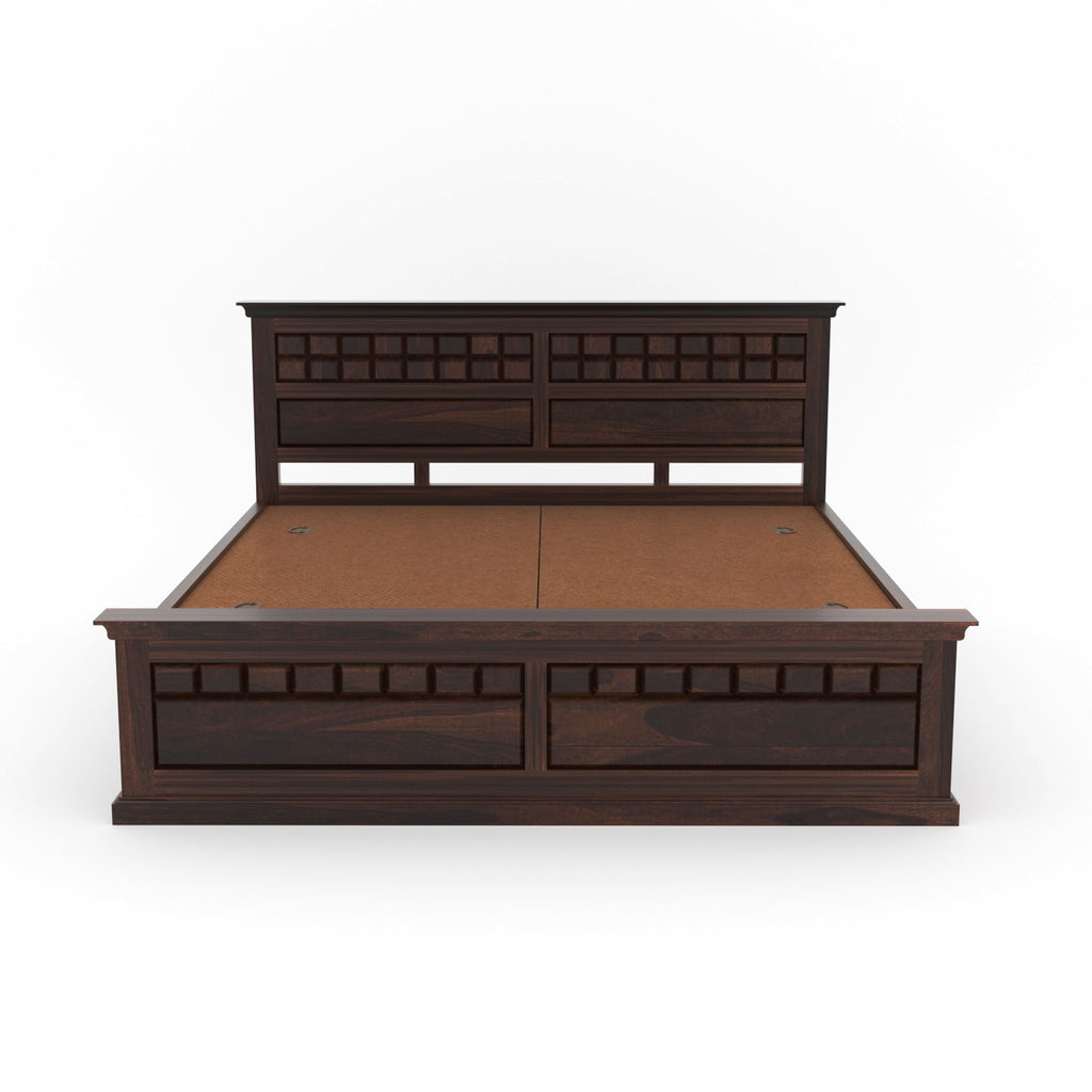 Zoryn Solid Sheesham Wood King Size Bed with Storage