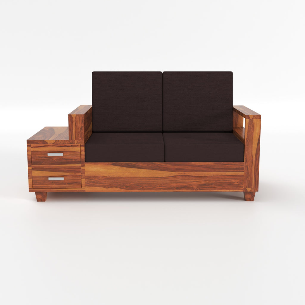 Lunaris Sheesham Wood 2 Seater Sofa with Side Box Drawer | Natural Finish
