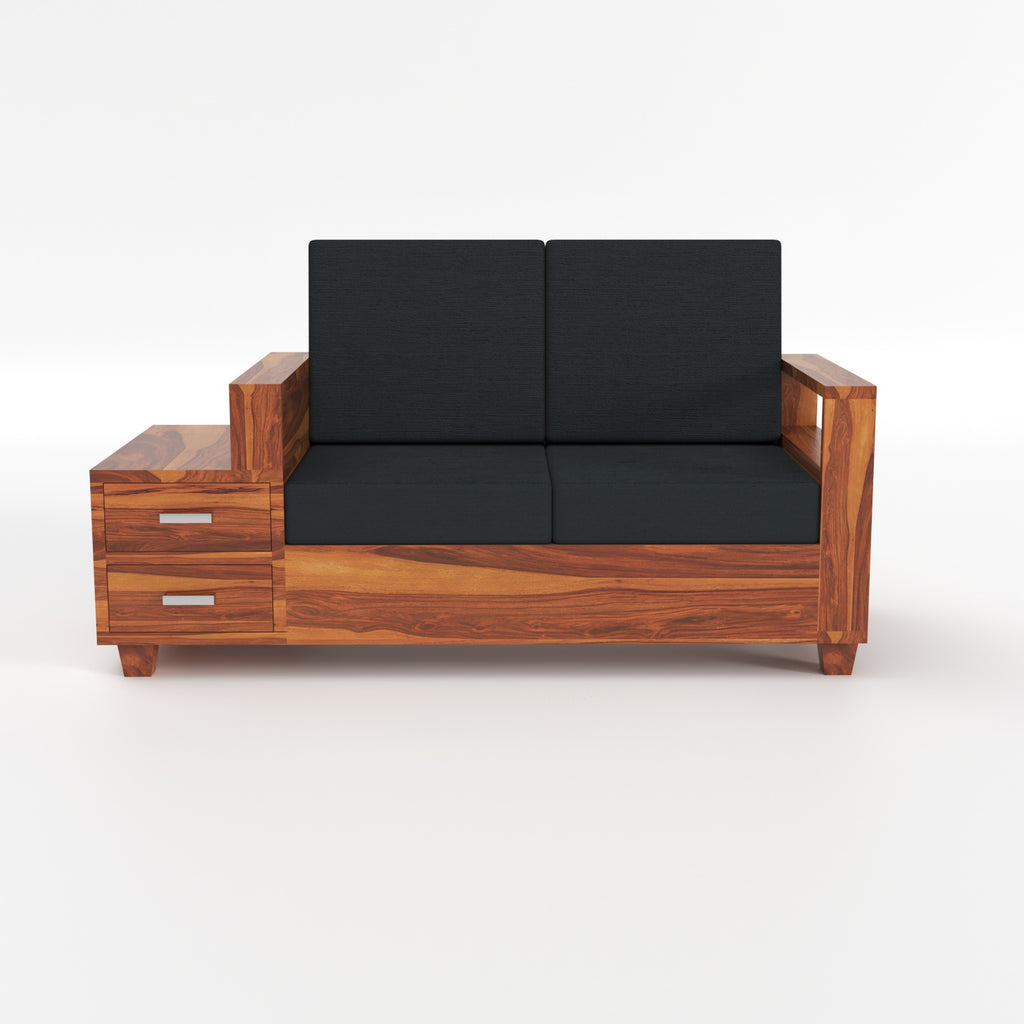 Lunaris Sheesham Wood 2 Seater Sofa with Side Box Drawer | Natural Finish