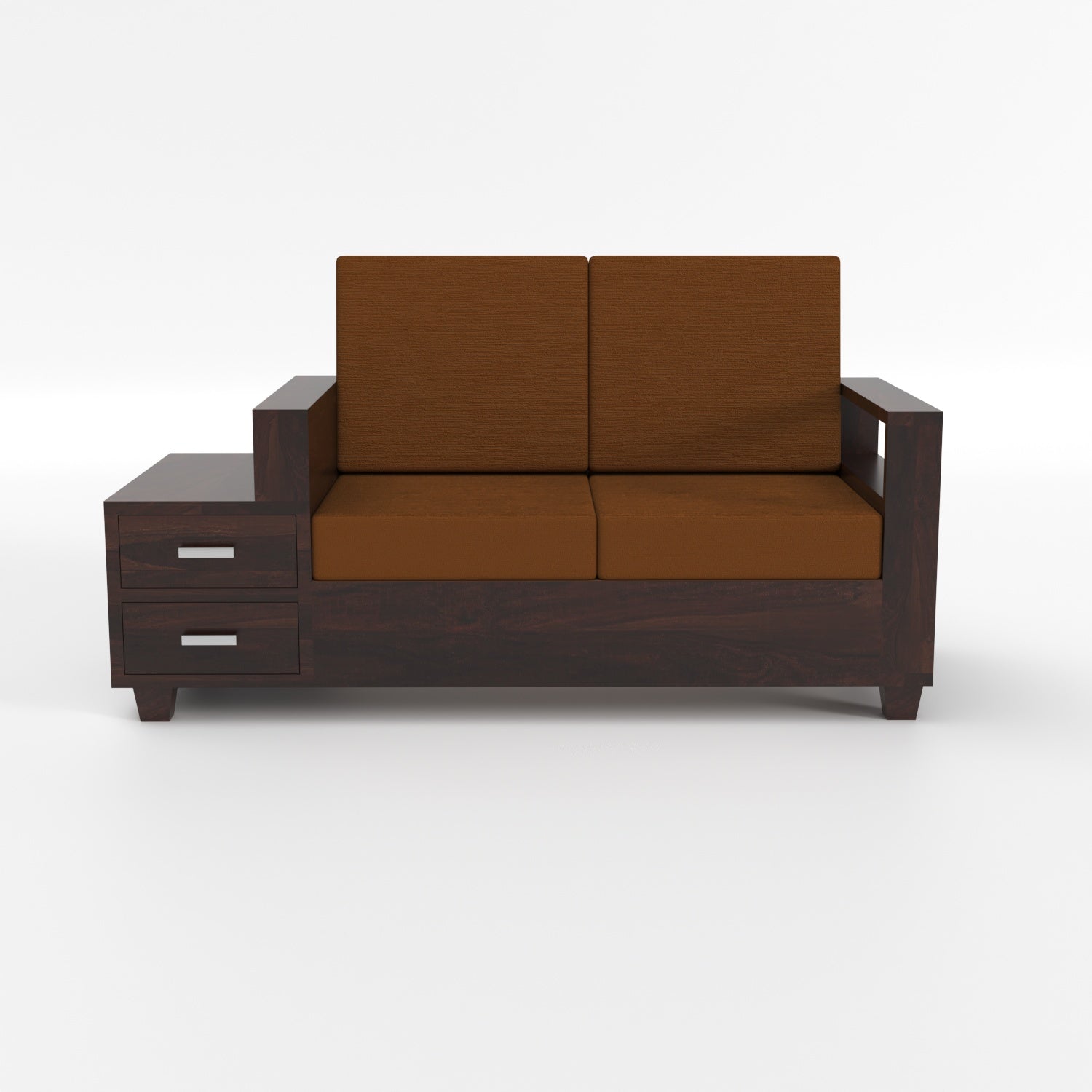 Lunaris Sheesham Wood 2 Seater Sofa with Side Box Drawer | Walnut Finish
