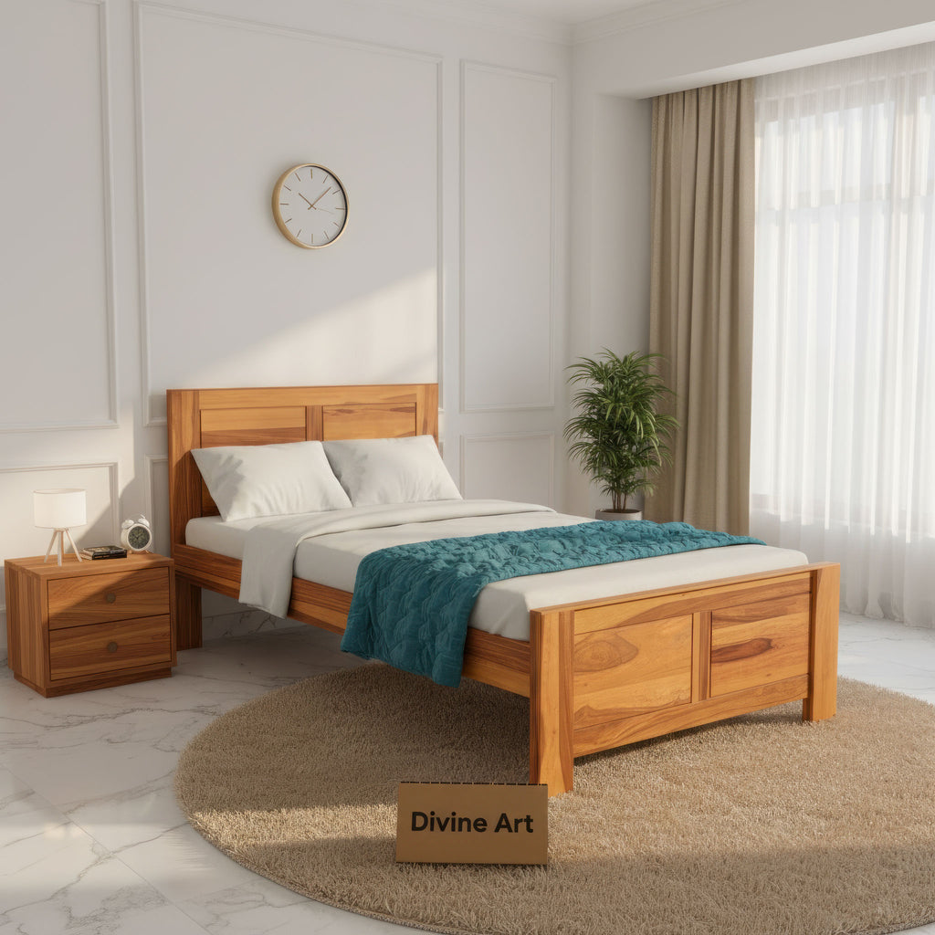 Solid Sheesham Wood Bed for Modern Bedroom – Queen Size