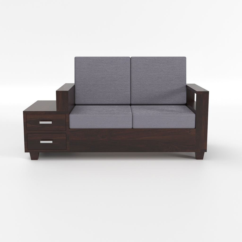 Solid Sheesham Wood 4 Seater Sofa with Side Storage – Walnut Finish