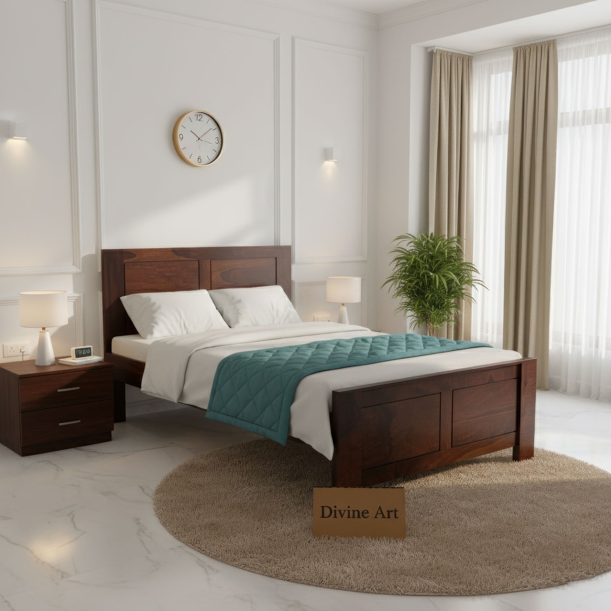 Solid Sheesham Wood Bed for Modern Bedroom – Queen Size