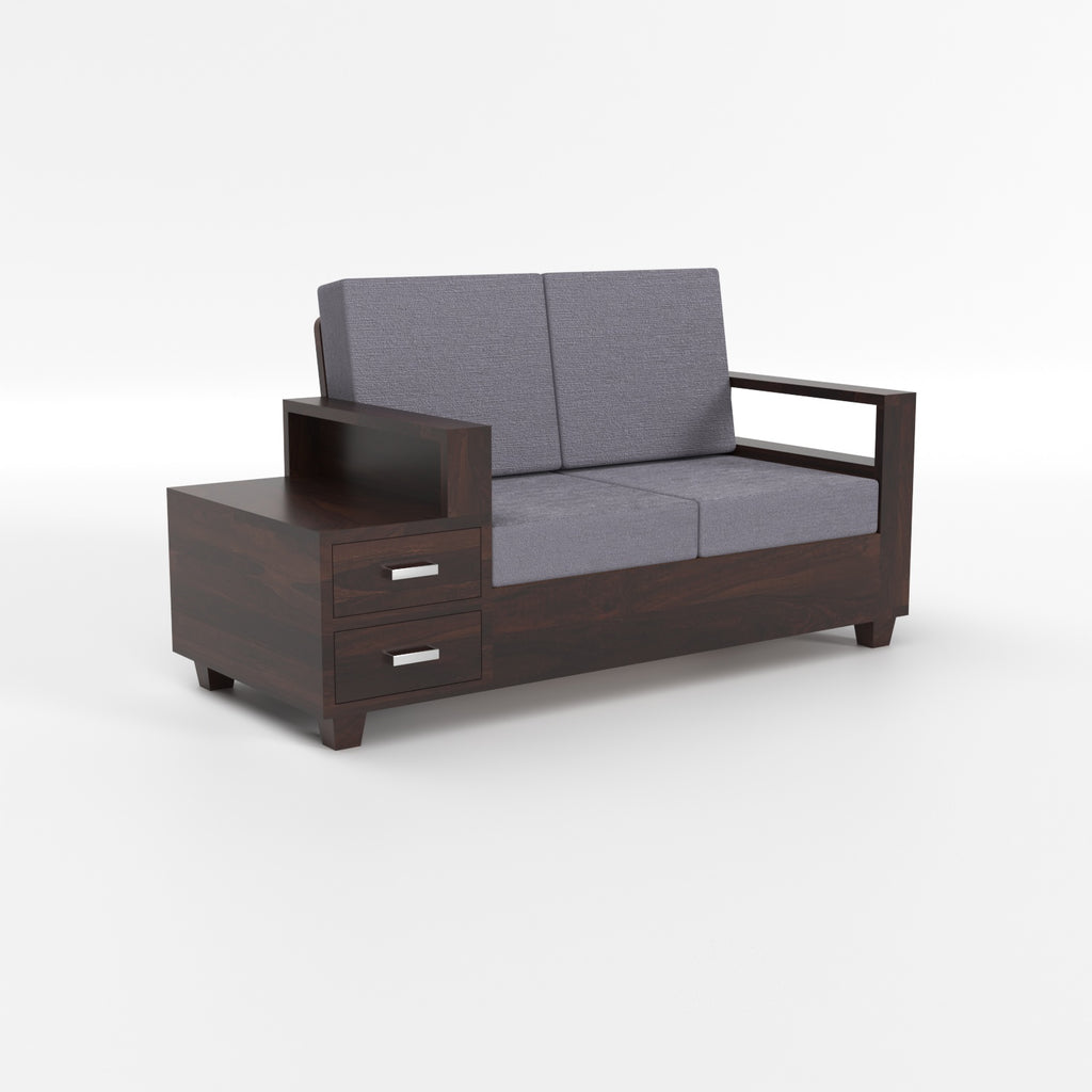 Solid Sheesham Wood 4 Seater Sofa with Side Storage – Walnut Finish