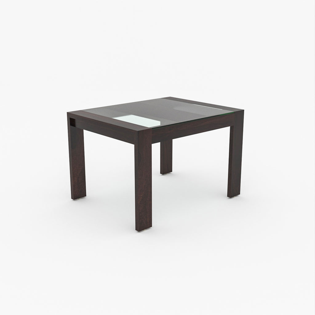 Arvion 4 Seater Round Solid Wood Glass Top Dining Table Set