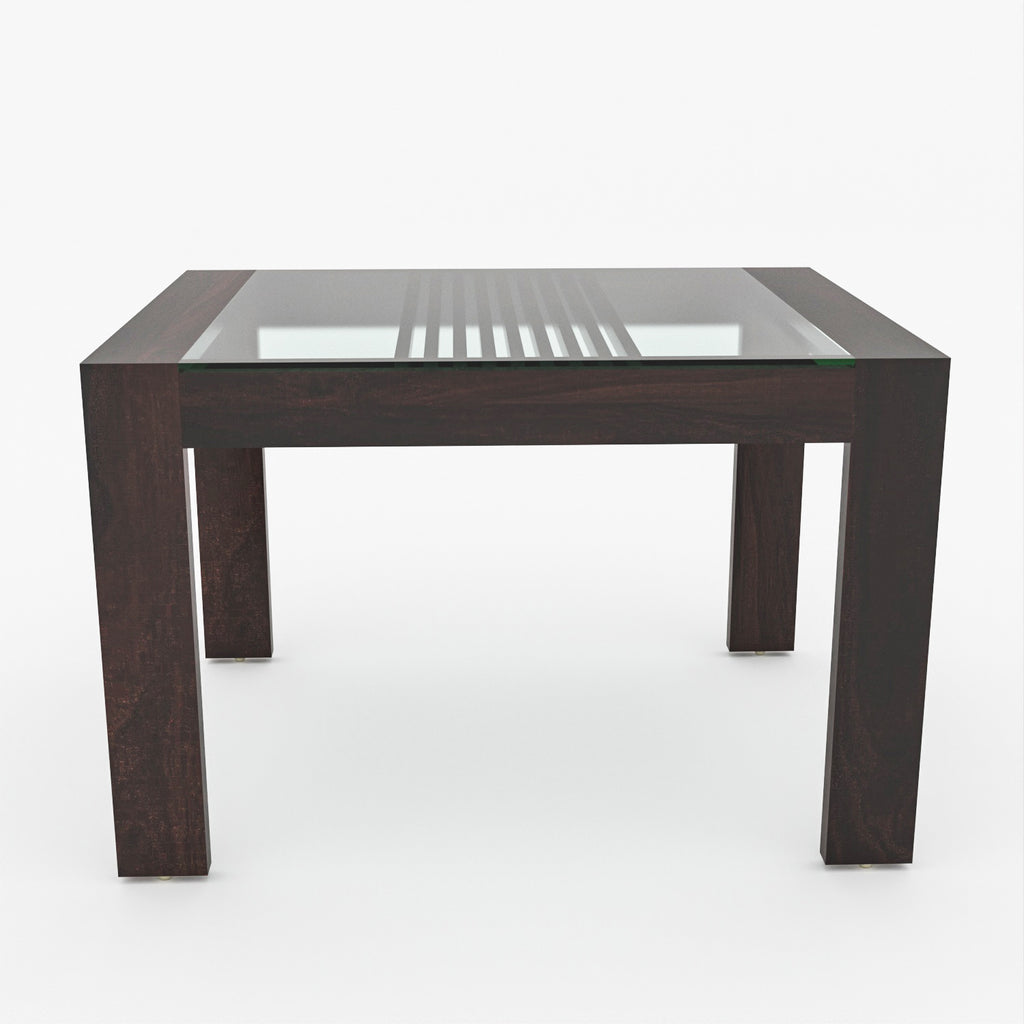 Arvion 4 Seater Round Solid Wood Glass Top Dining Table Set