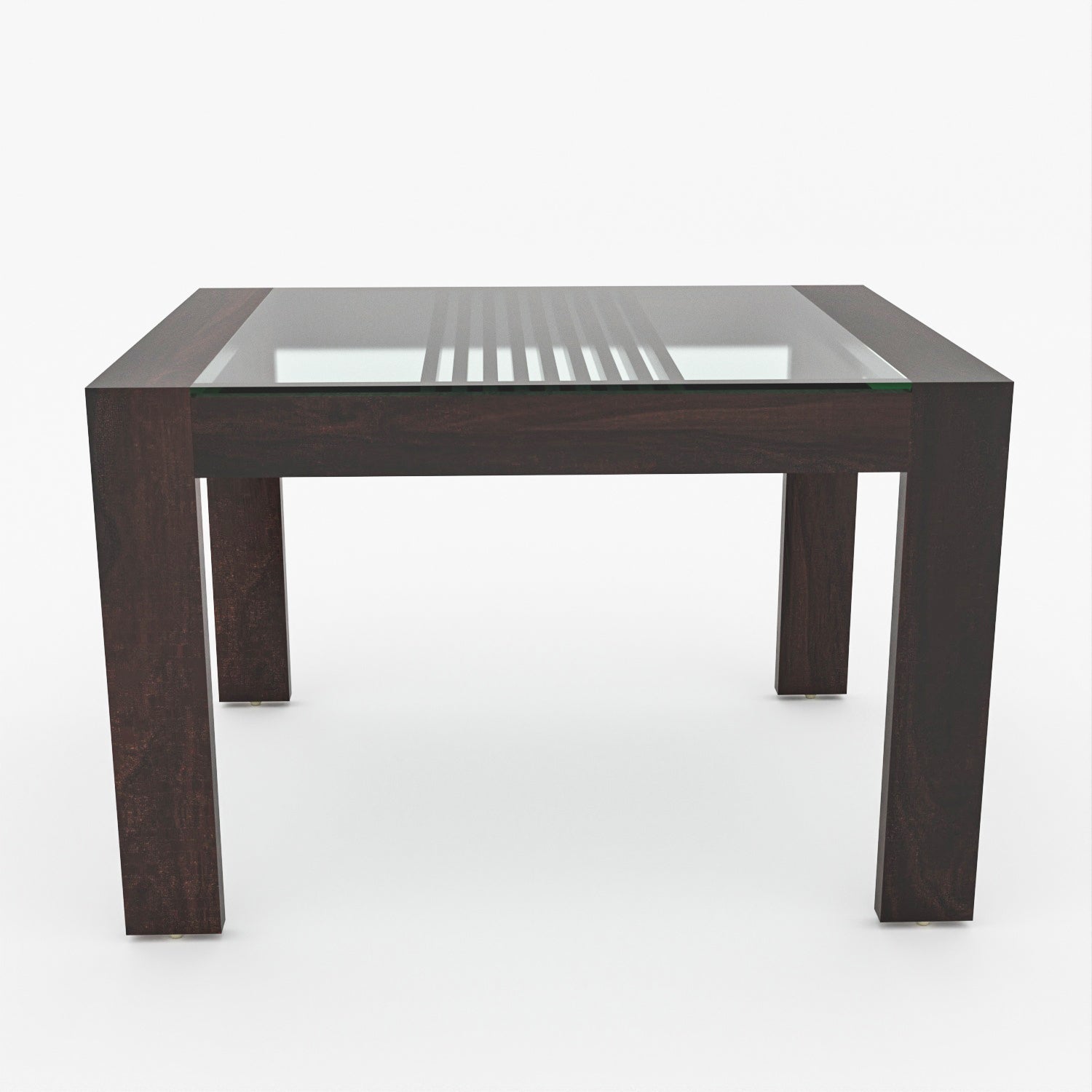 Arvion 4 Seater Round Solid Wood Glass Top Dining Table Set