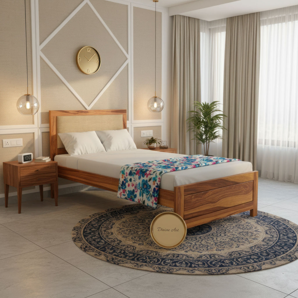 Solid Sheesham Wood Single Bed without storage