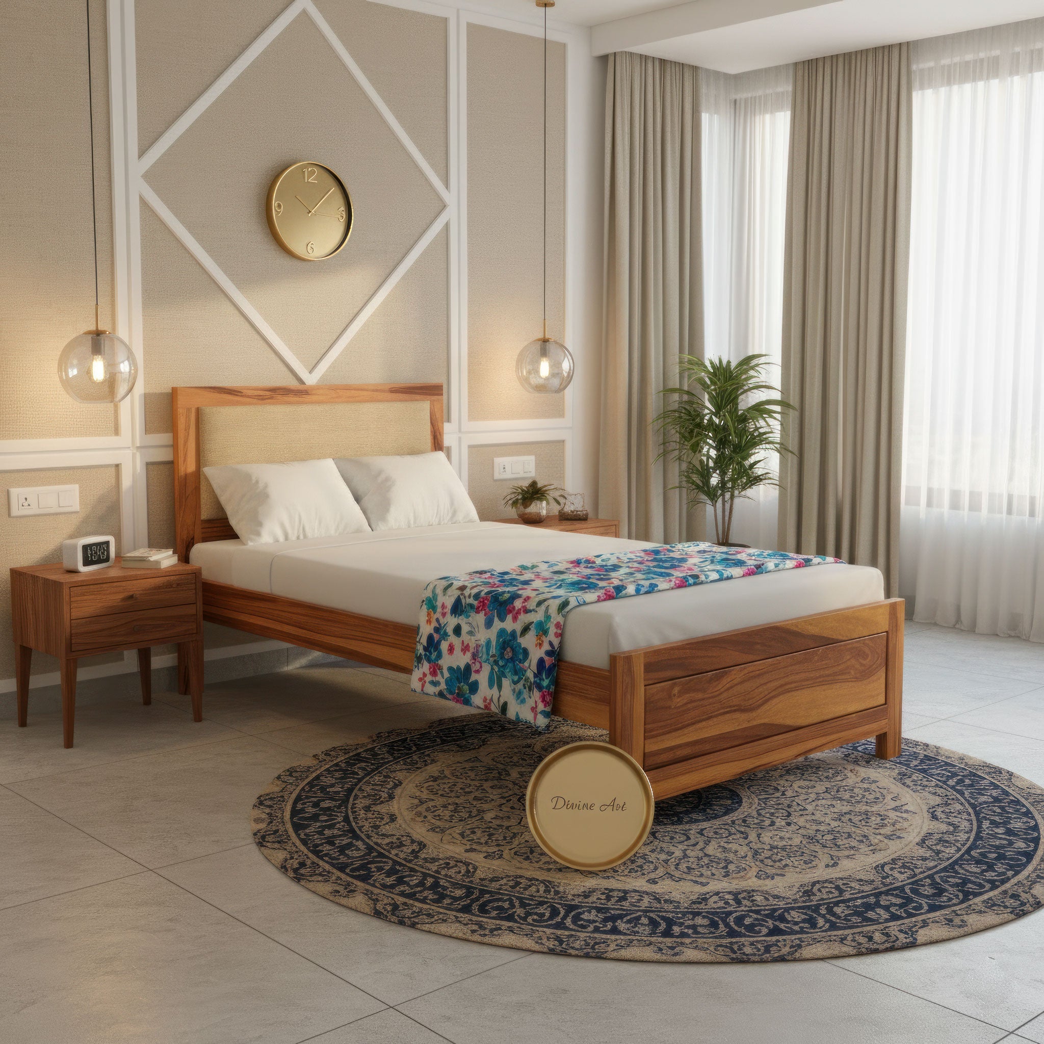 Solid Sheesham Wood Single Bed without storage