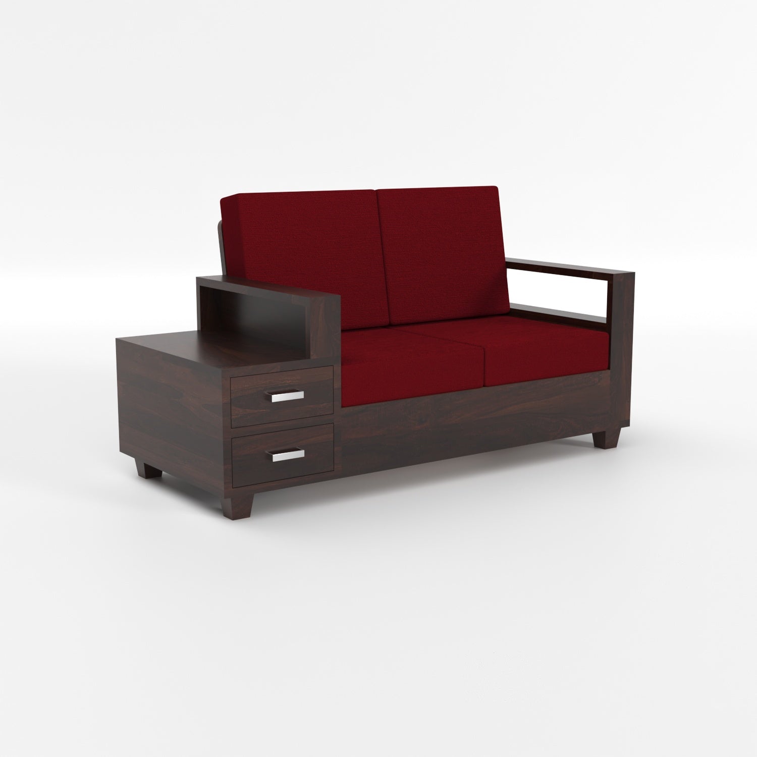 Solid Sheesham Wood 4 Seater Sofa with Side Storage – Walnut Finish