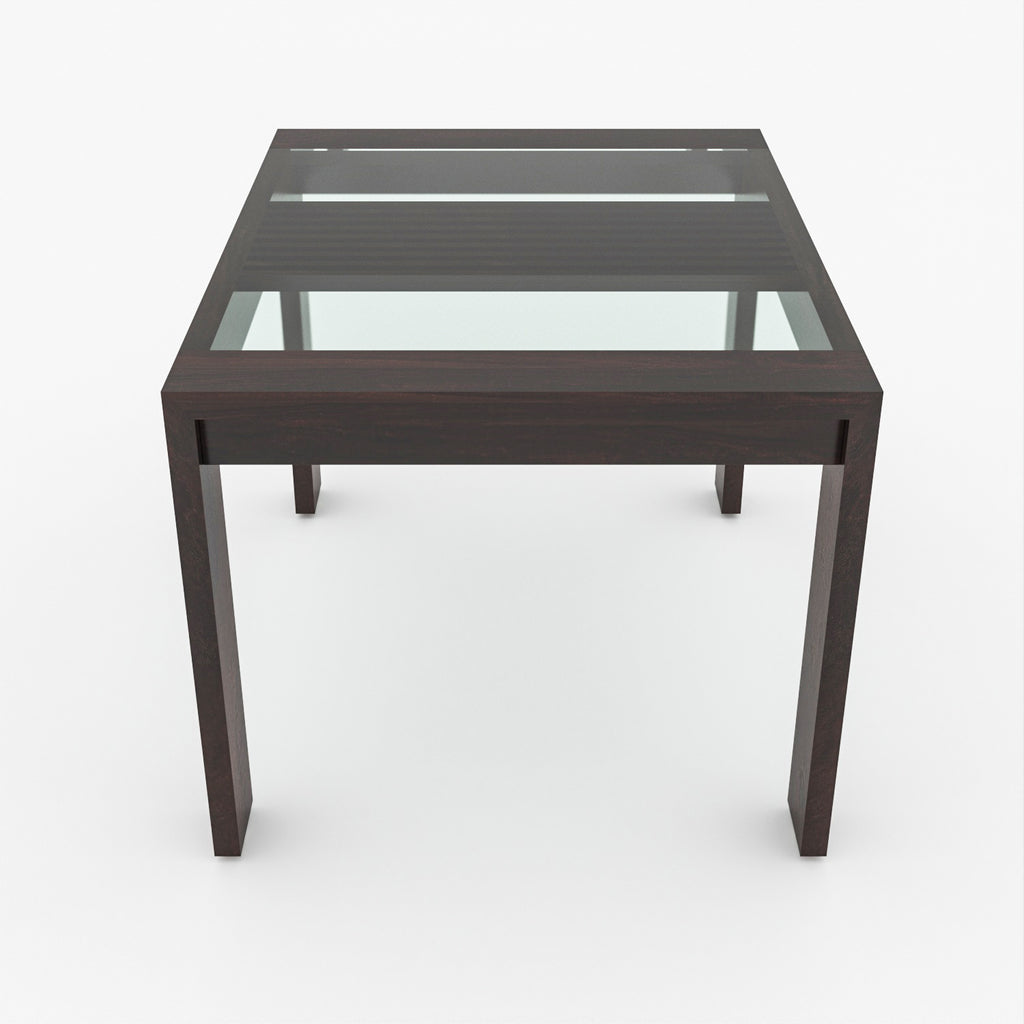 Arvion 4 Seater Round Solid Wood Glass Top Dining Table Set