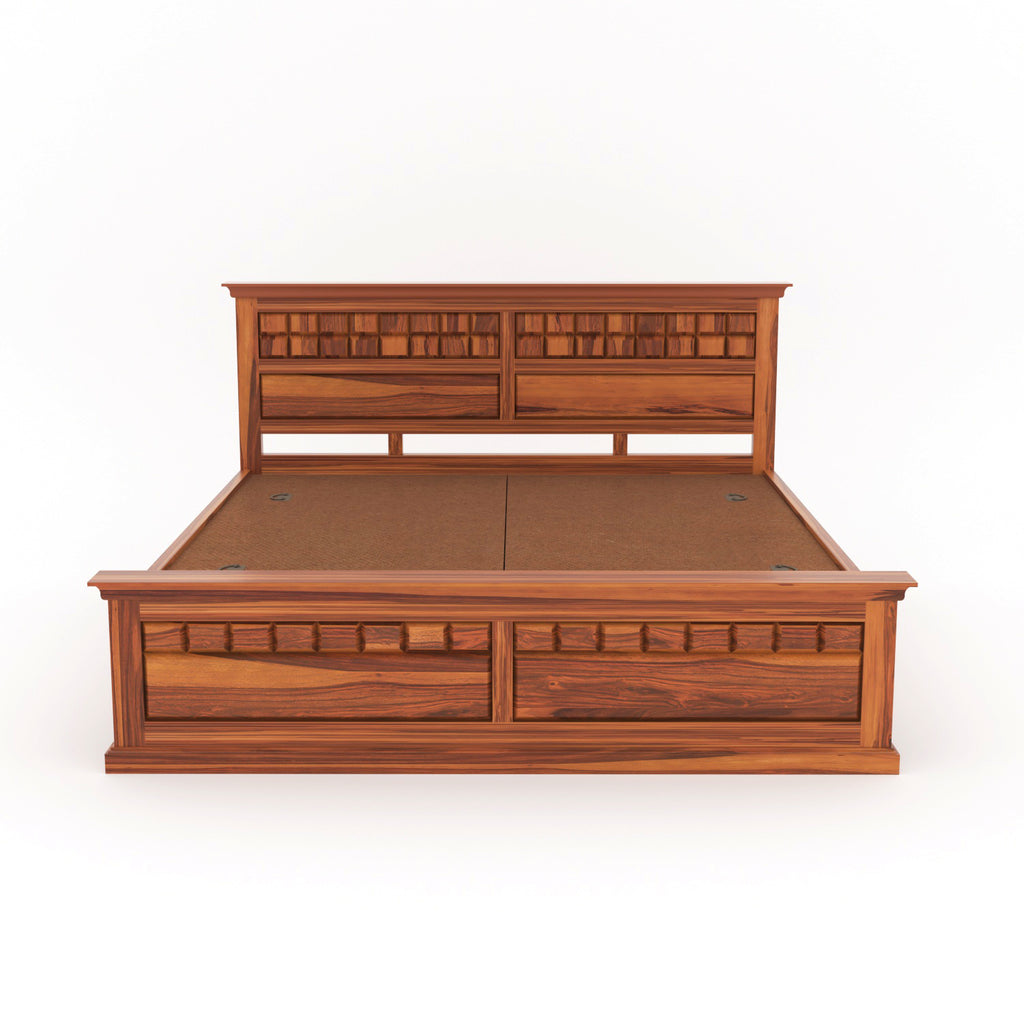 Arvion Solid Sheesham Wood Queen Bed with Storage