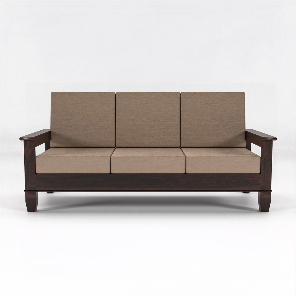 Solid Sheesham Wood 3 Seater Sofa – Walnut Finish