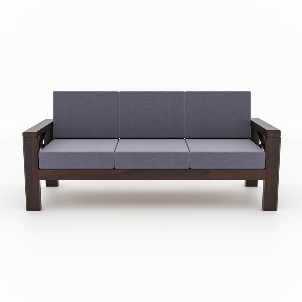 Solvane Sheesham Wood 3 Seater Sofa  | Walnut Finish