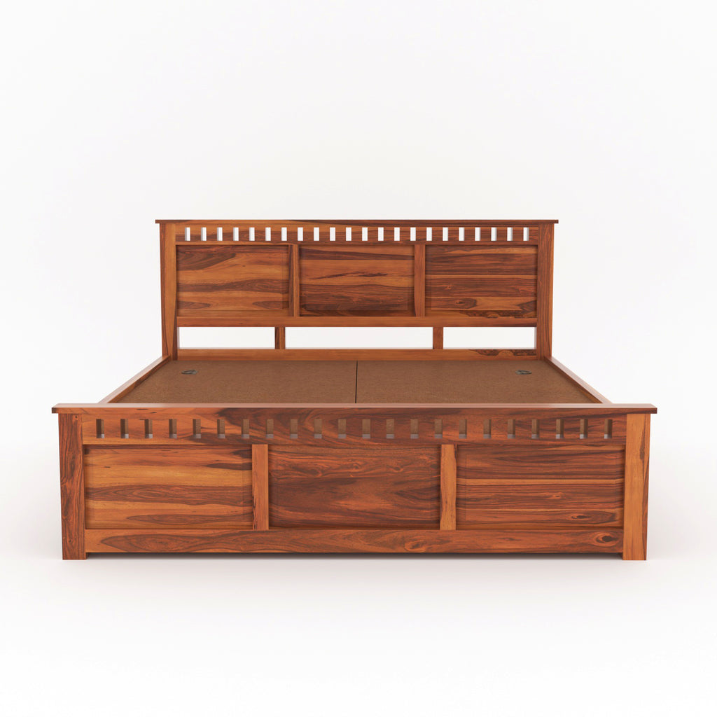 Vireth Solid Sheesham Wood Queen Size Bed with Storage