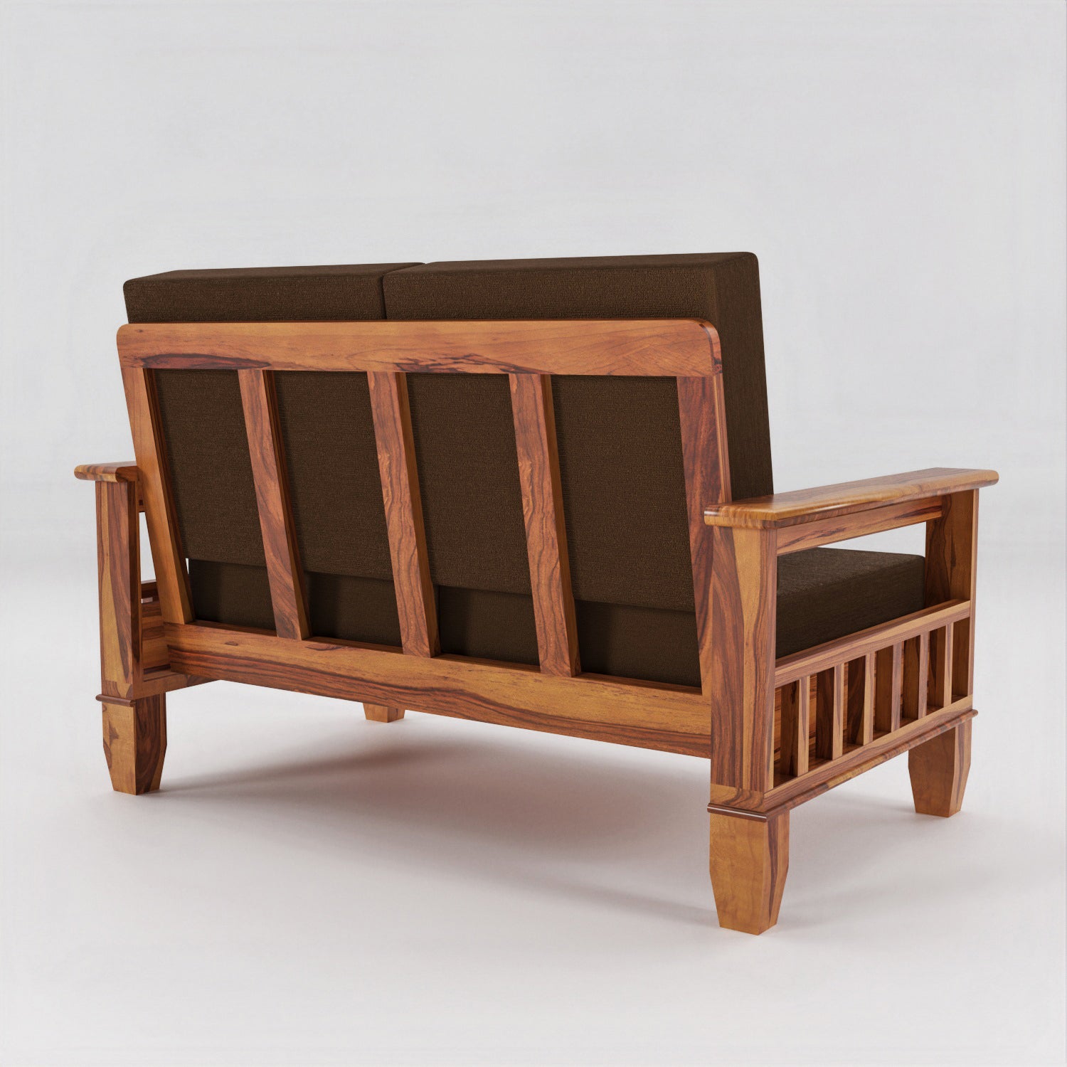 Solid Sheesham Wood 2 Seater Sofa with Blue Upholstery – Natural Finish