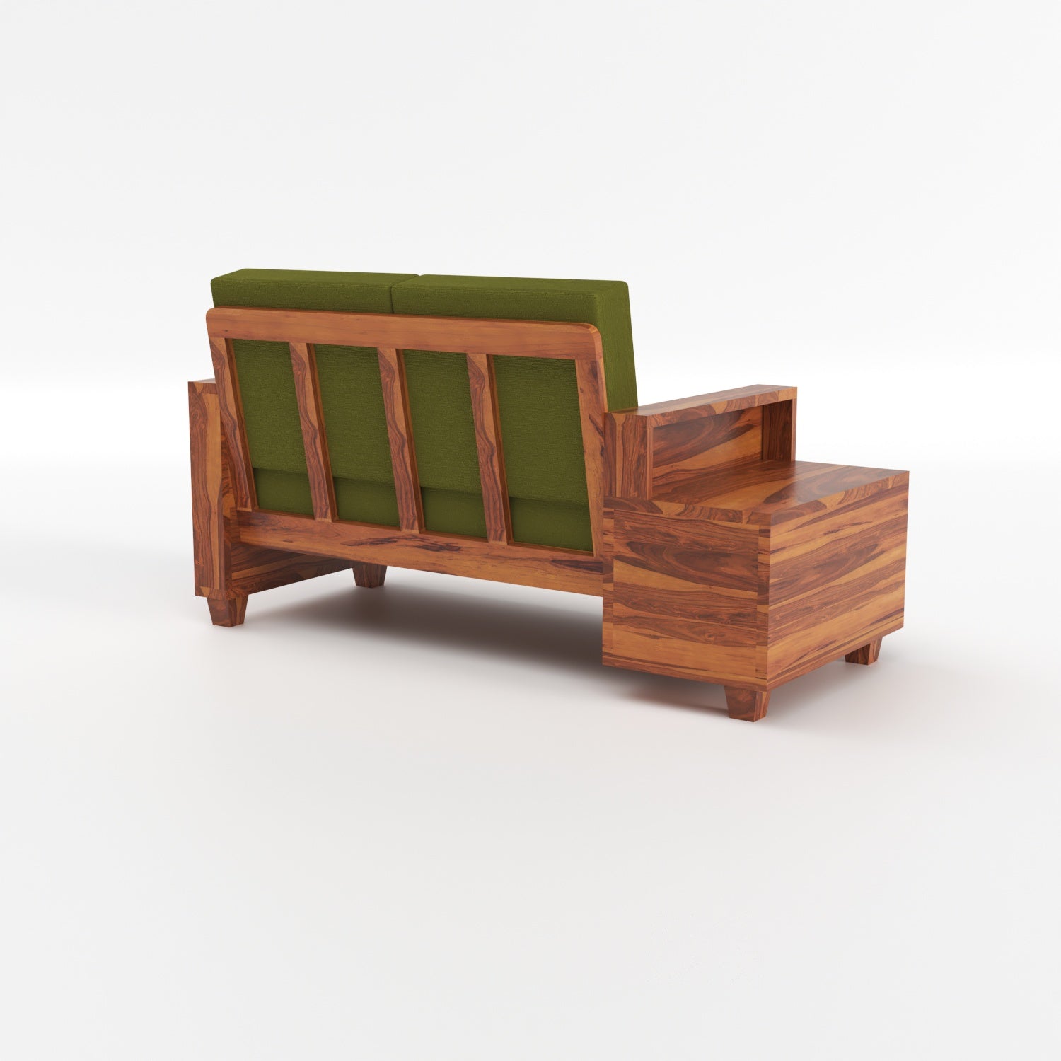 Solid Sheesham Wood 4 Seater Sofa with Side Storage – Natural Finish