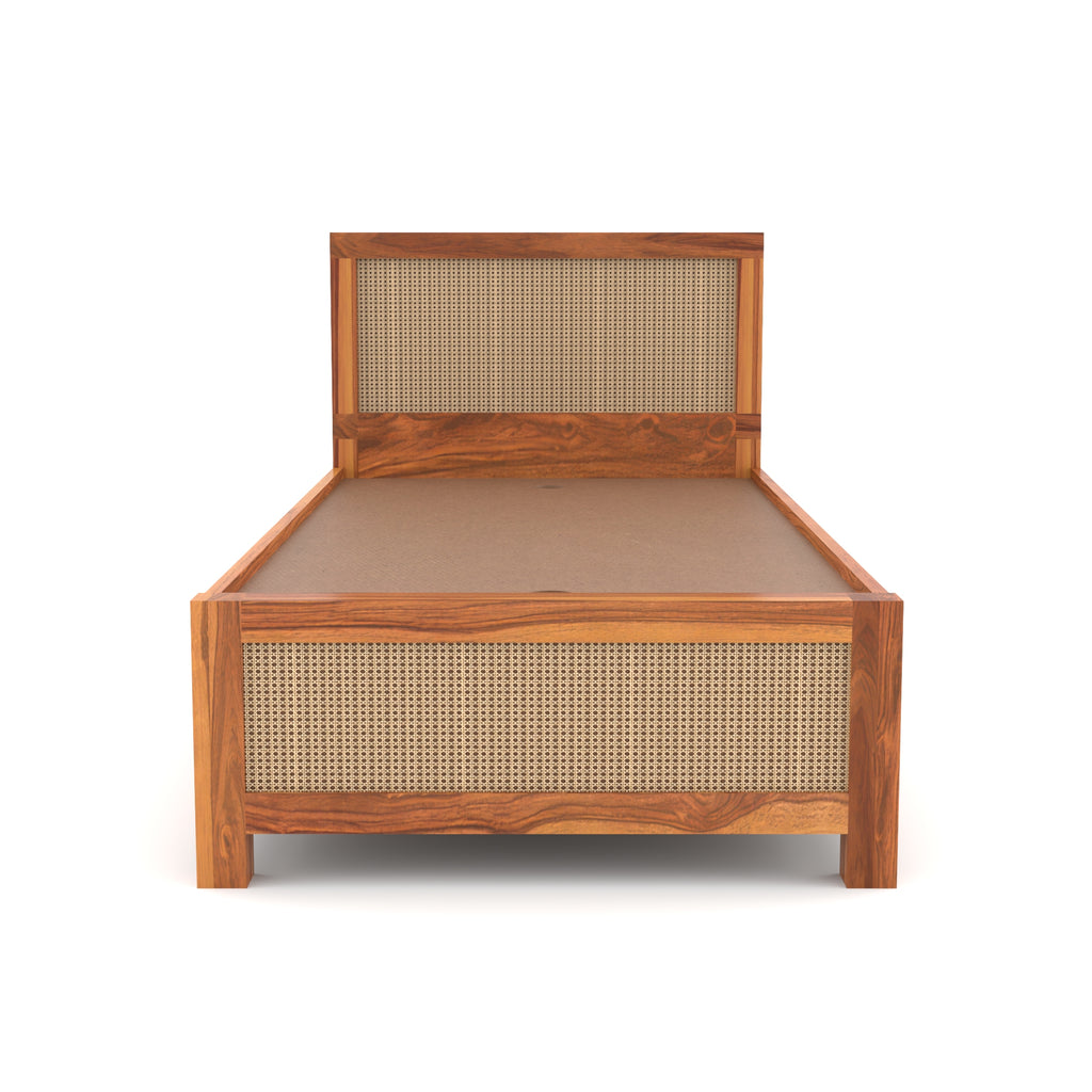 Solid Sheesham Wood Single Bed with storage