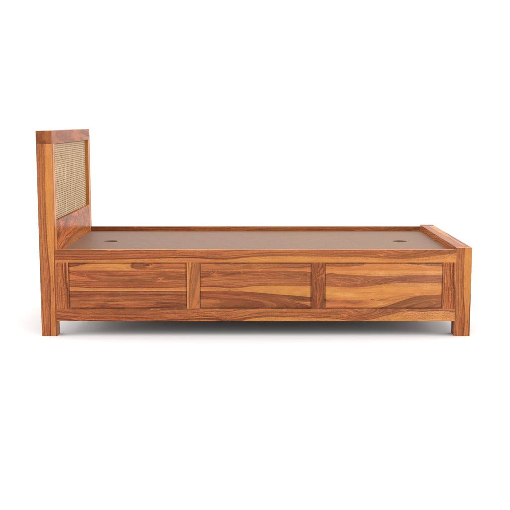 Solid Sheesham Wood Single Bed with Storage