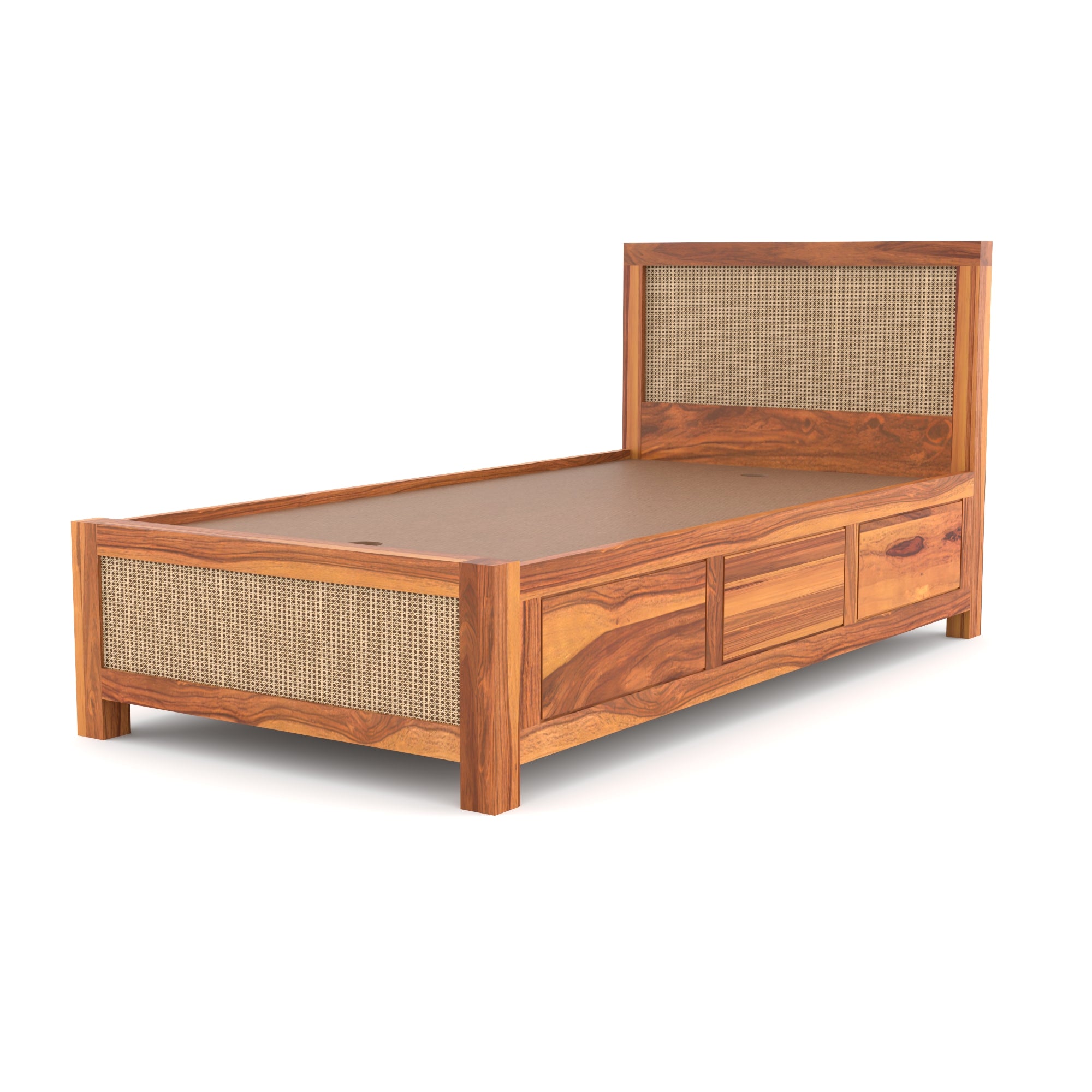 Solid Sheesham Wood Single Bed with Storage